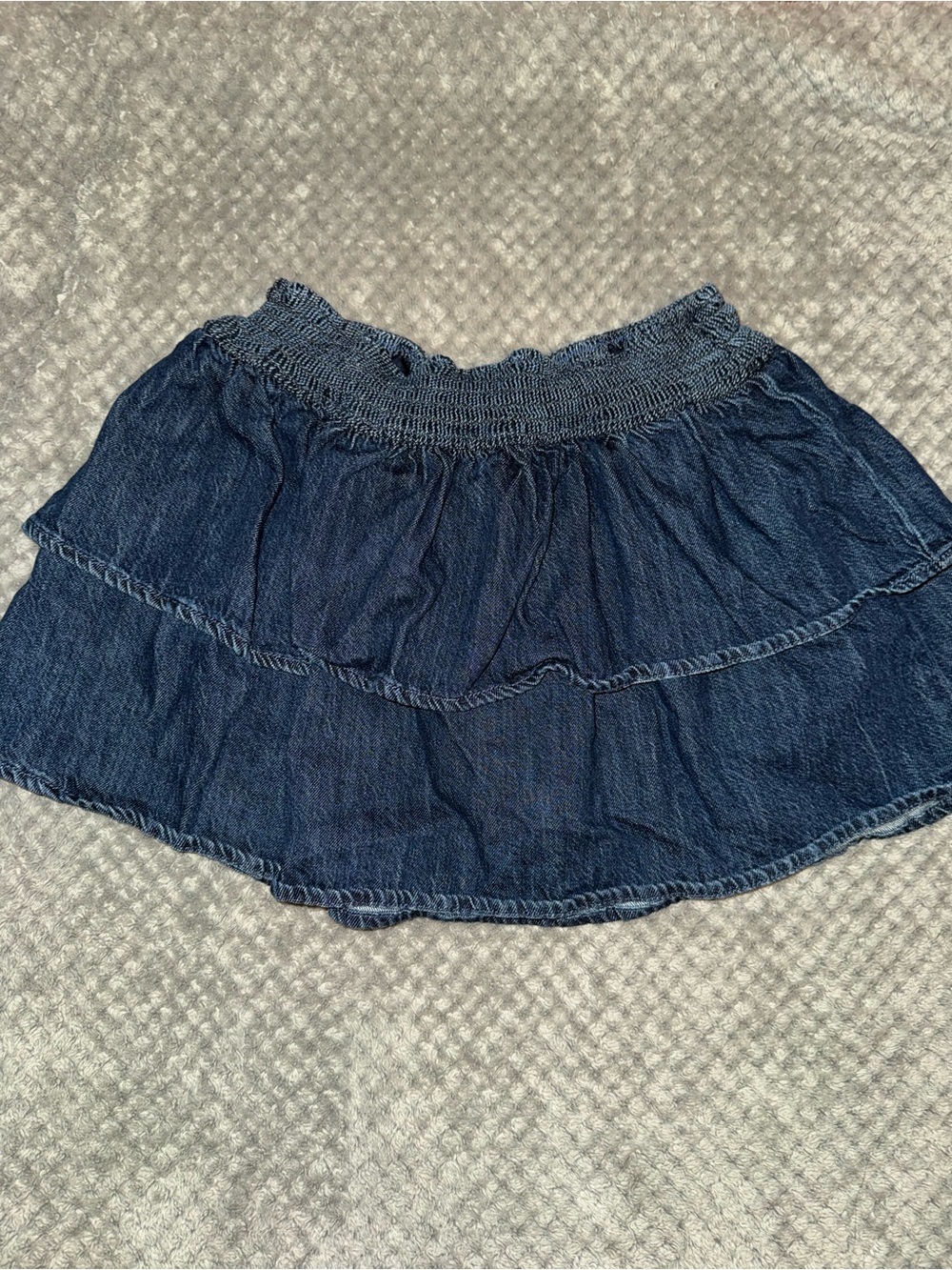 Hollister Dark Blue Tiered Smocked-Waist Denim Skirt w Built in Shorts